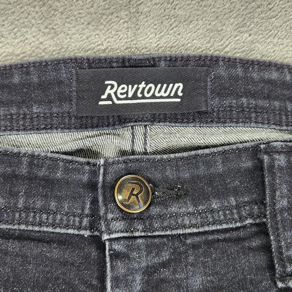 Revtown Jeans‎ Mens 35x32 Gray Sharp Slim Straight Dark Wash Stretch Denim